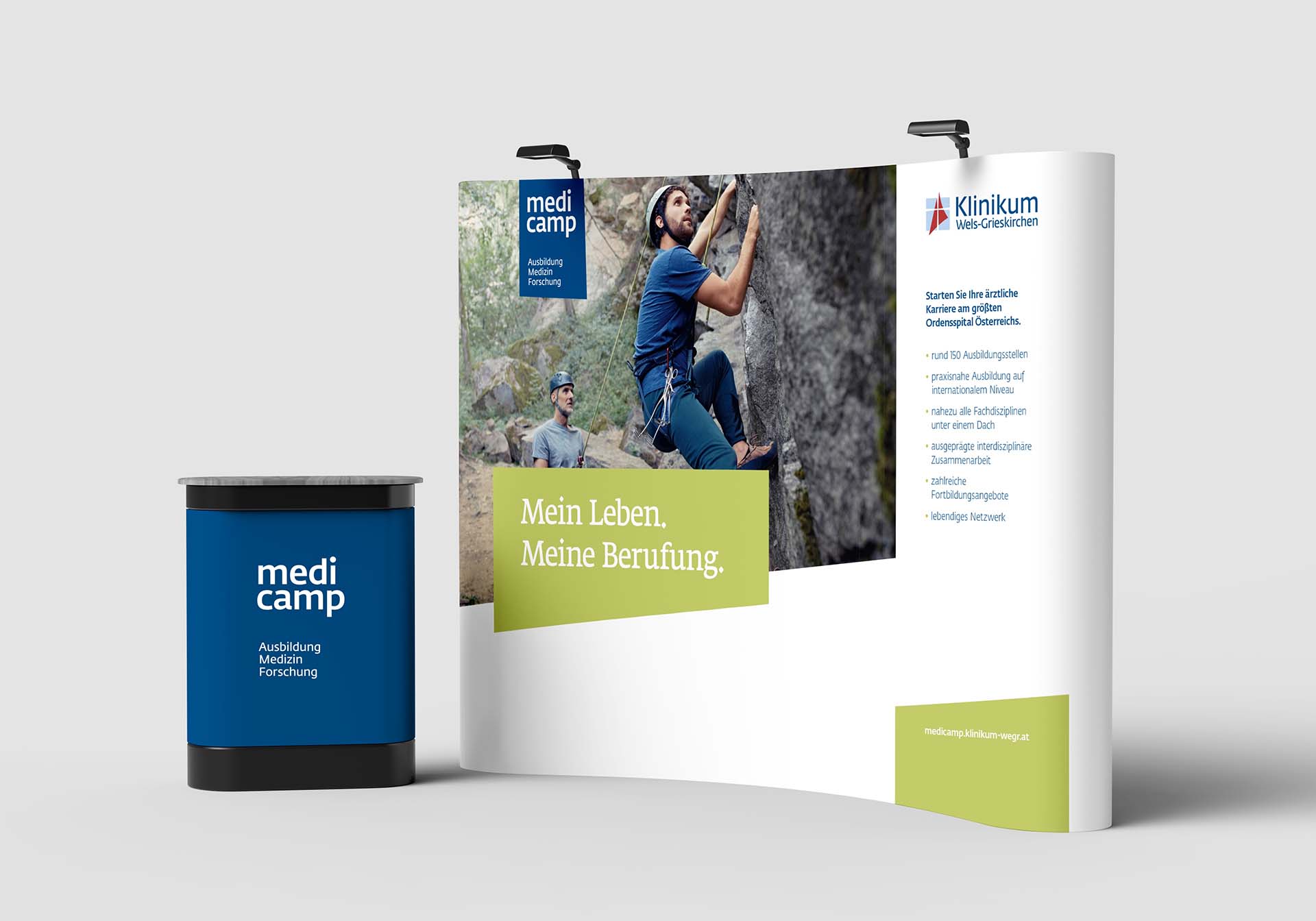 Q2 Werbeagentur, Klinikum Wels-Grieskirchen, Kampagne, Employer Branding, Messeauftritt, Messestand